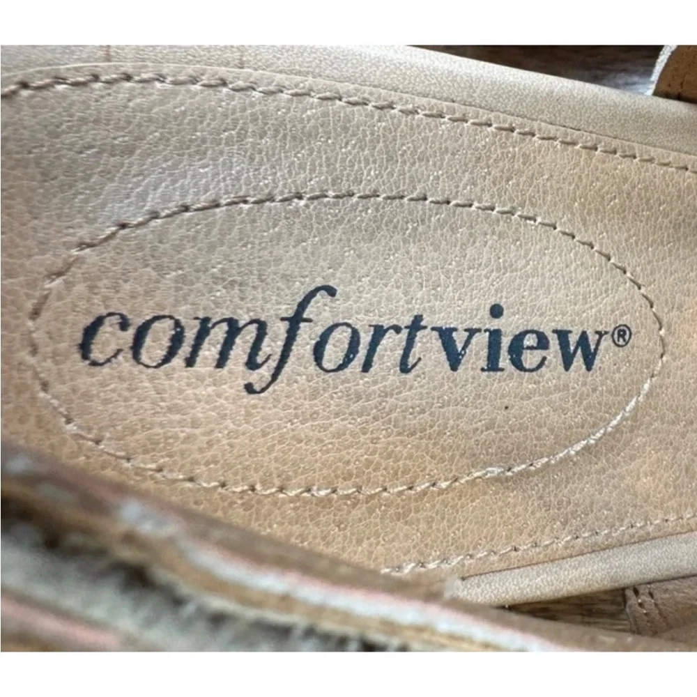 (9W) Comfortview Beige Cutout Wedge Sandals Espadrille
